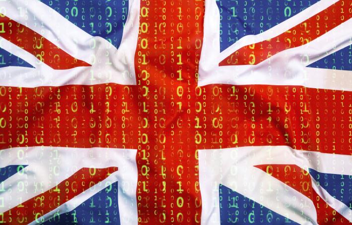 Binary code with Great Britain flag