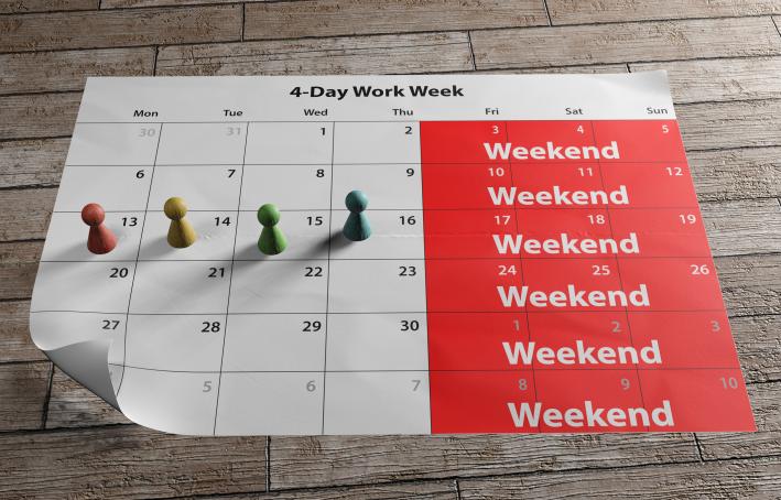 Calendar showing four-day work week schedule 