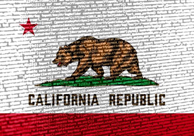 Flag of California over digital code