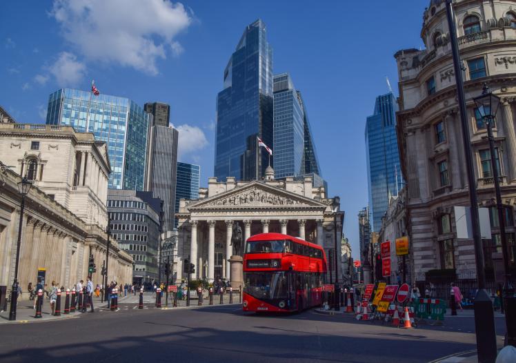 Bank of England and the Royal Exchange, City of London, UK