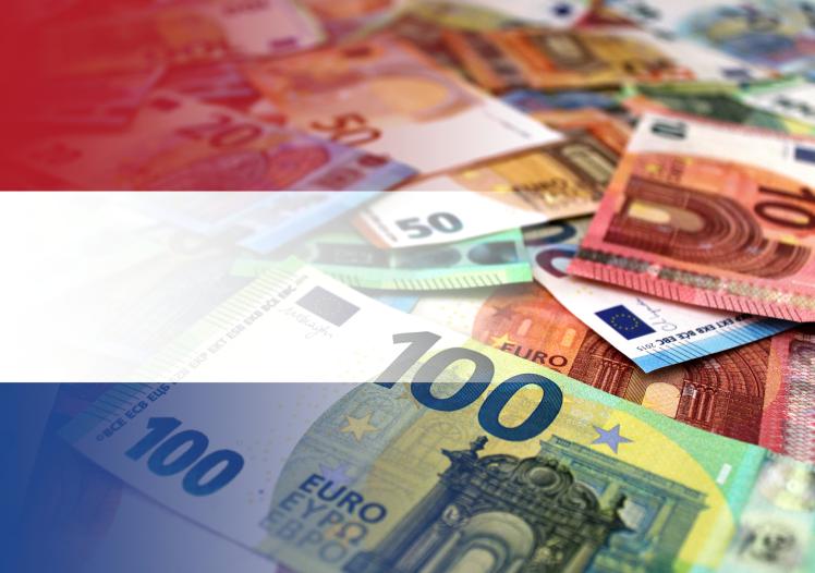 Euro banknotes colored in the colors of the flag of Netherlands