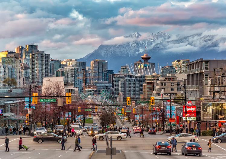 Shot of Vancouver skyline with mountains in the back
