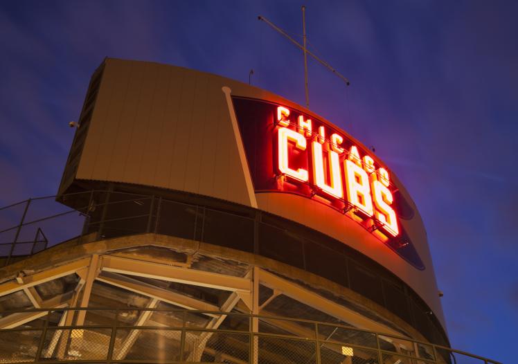 Chicago Cubs sign on its Wrigley Field stadium 