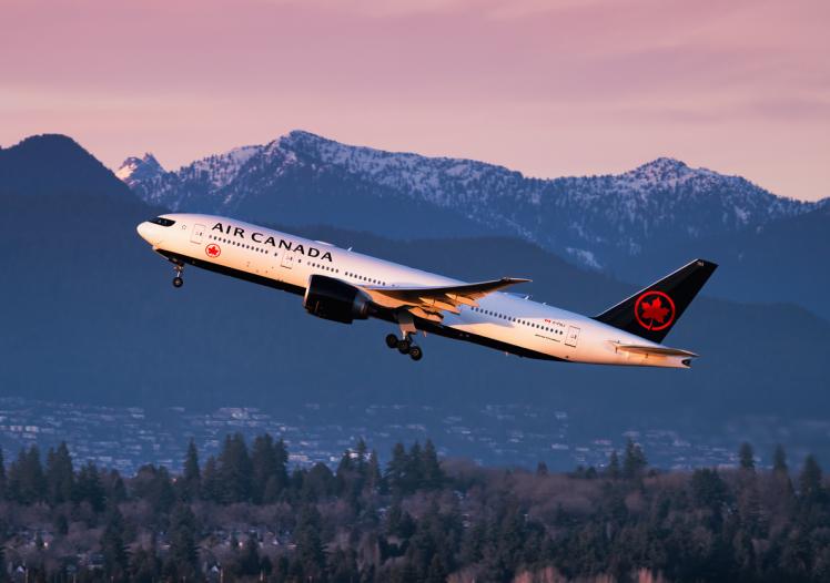 Air Canada Boeing 777 taking off from Vancouver International Airport 
