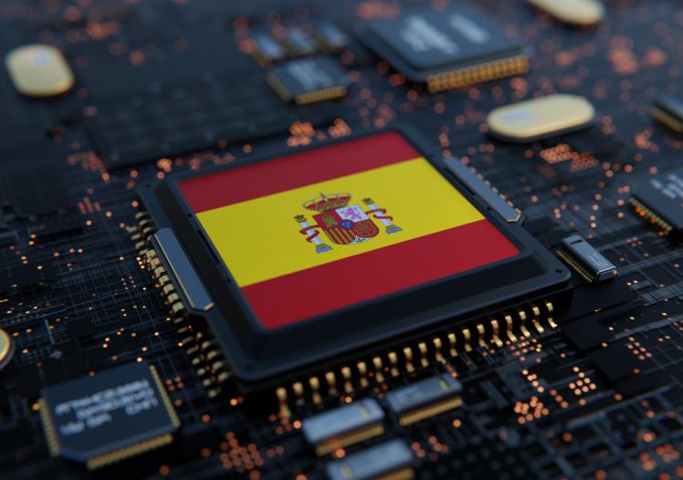 Flag of Spain on a processor, CPU or Chip