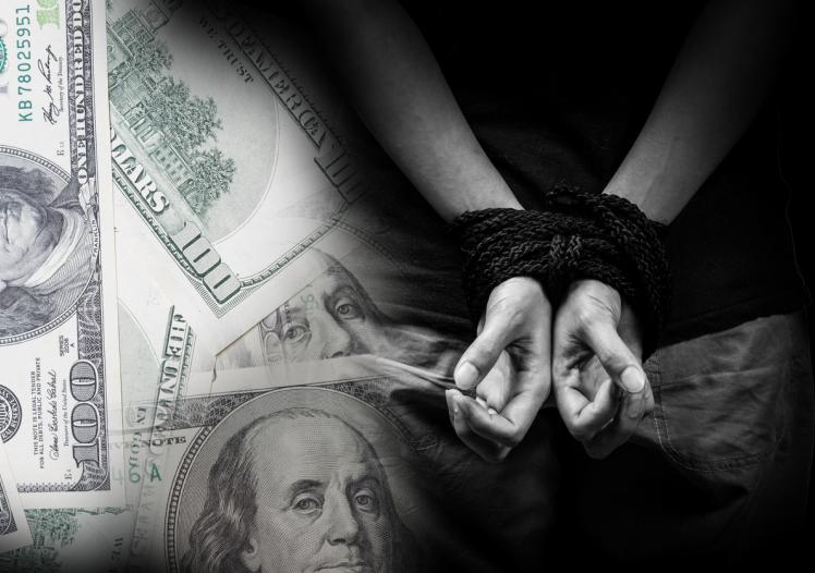 Trafficking concept with money background