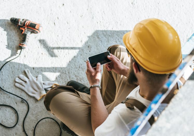 Construction worker on a phone