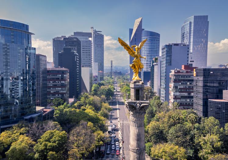 Golden Angel atop Monument in Mexico City stock photo