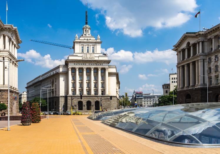 The Largo building, former headquarters of Communist party, now used as by National Assembly, Sofia, Bulgaria stock photo