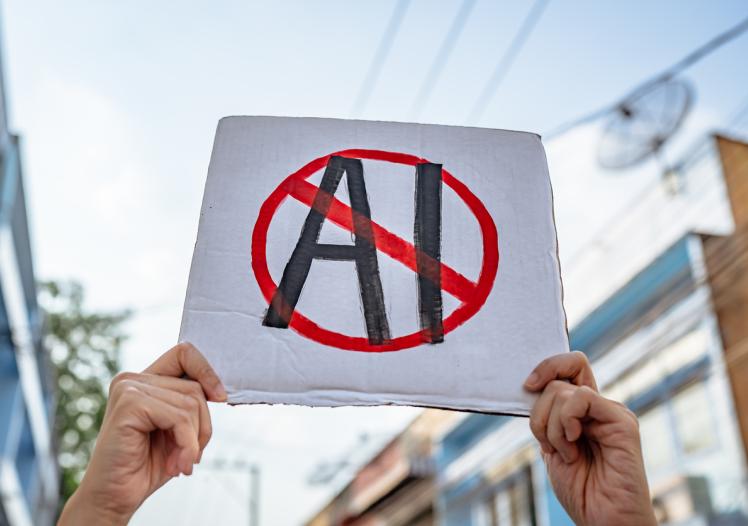 "No AI" placard