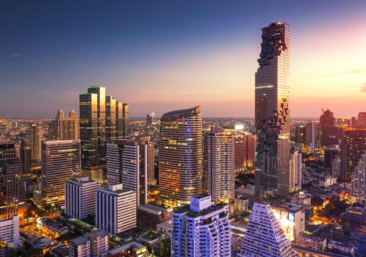 Aerial view of Bangkok modern office buildings stock photo