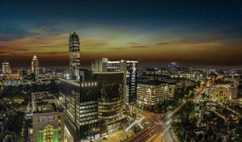 Sandton city johannesburg at night in Gauteng South Africa stock photo