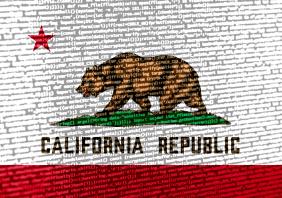 Flag of California over digital code