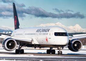 Air Canada Boeing 787 taxiing off the runway at Vancouver International Airport 