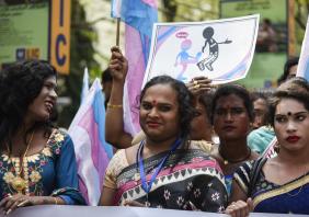 Supporters and members of Transgender community participate in a Pride Parade in Guwahati.