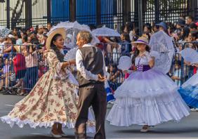 Parade with traditional colonial costumes in Guayaquil 