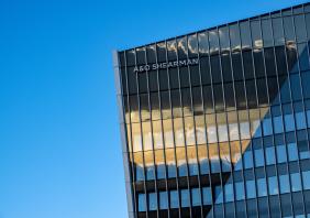 A&O Shearman logo on firm's offices in Luxembourg