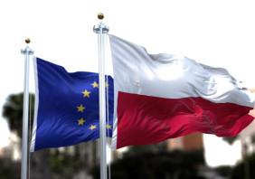 The flags of Poland and the European Union