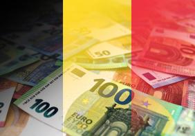 Euro banknotes colored in the colors of the flag of Belgium