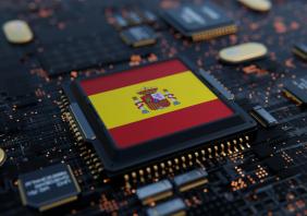 Flag of Spain on a processor, CPU or Chip