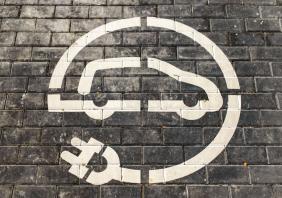 Roadsign of free electric car charging station