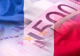 Flags of the France and euro banknotes 
