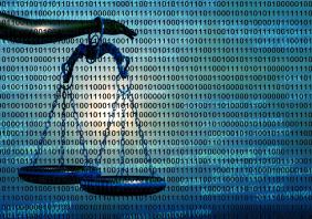 Binary code and scales of justice
