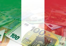 Euro banknotes colored in the colors of the flag of Italy