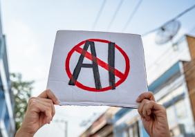 "No AI" placard