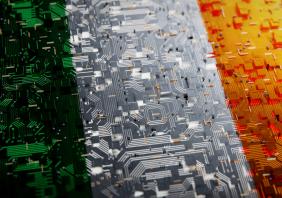 Technology background with national flag of Ireland