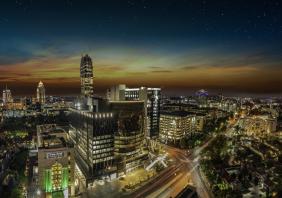 Sandton city johannesburg at night in Gauteng South Africa stock photo