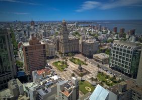 Aerial view of Montevidéu, Uruguai. Independence Square. Salvo Palace. Aerial view of Montevideo, Uruguay. Independence Square. Salvo Palace. stock photo