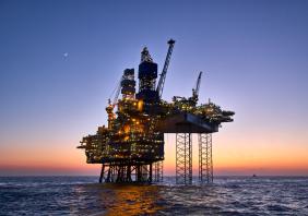 Offshore oil and gas platform on production site