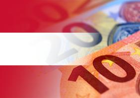 Euro banknotes colored in the colors of the flag of Austria