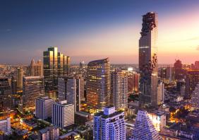 Aerial view of Bangkok modern office buildings stock photo
