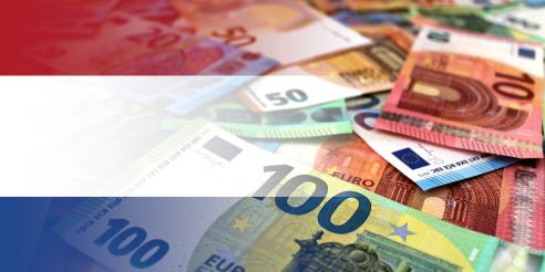 Euro banknotes colored in the colors of the flag of Netherlands
