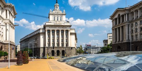 The Largo building, former headquarters of Communist party, now used as by National Assembly, Sofia, Bulgaria stock photo