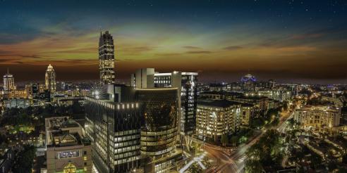 Sandton city johannesburg at night in Gauteng South Africa stock photo