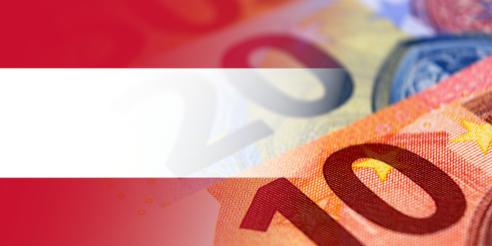 Euro banknotes colored in the colors of the flag of Austria