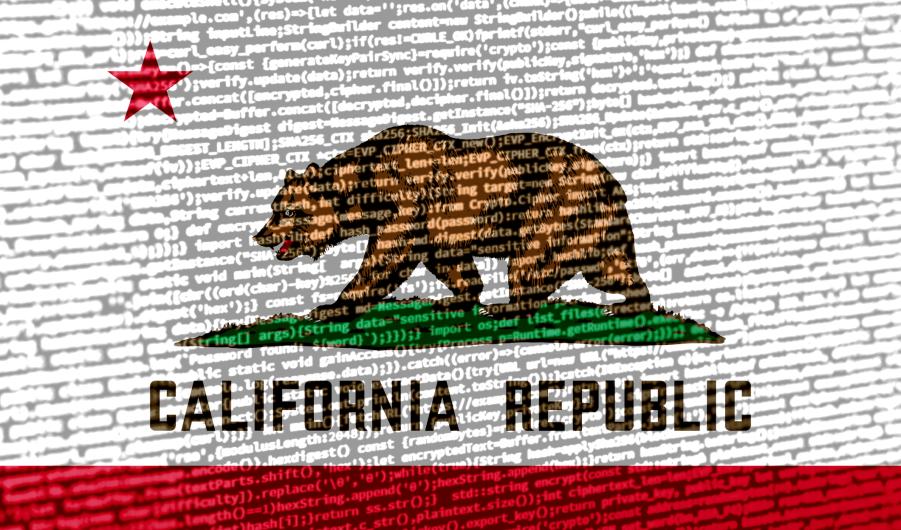 Flag of California over digital code