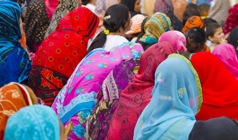 Muslim women wearing colorful headscarves in Lahore, Pakistan