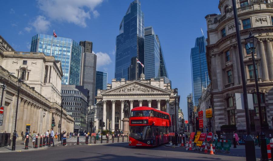 Bank of England and the Royal Exchange, City of London, UK