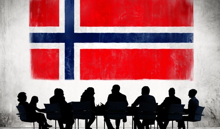 Business People in a Meeting with Norwegian Flag