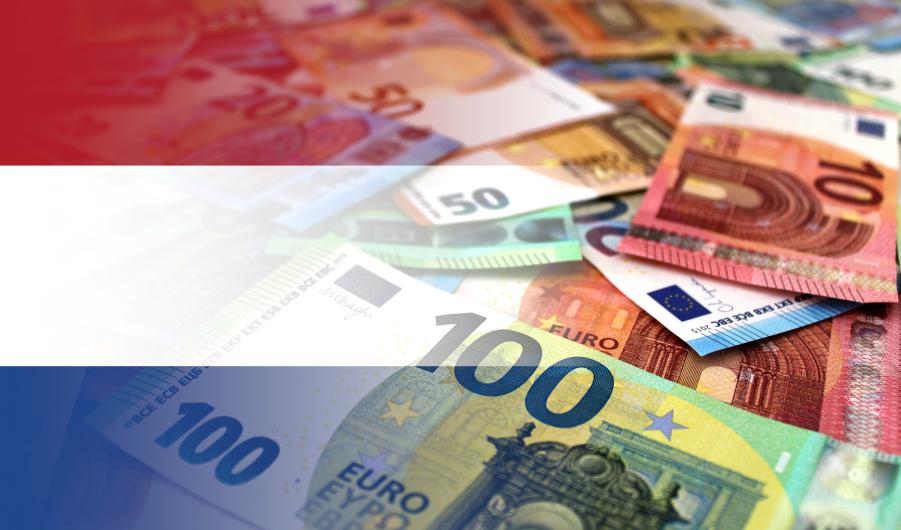 Euro banknotes colored in the colors of the flag of Netherlands