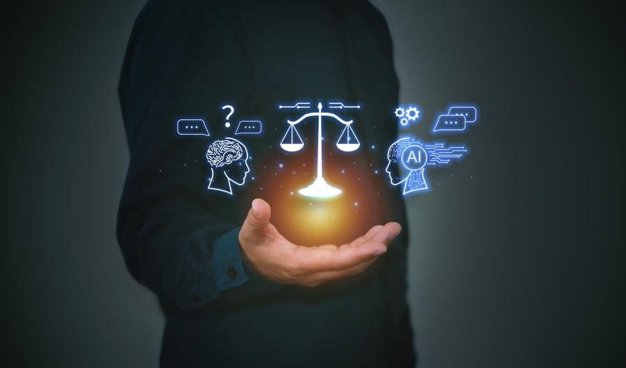 AI law or AI ethics, concepts in AI law, standards, business policy, responsibility for errors in technology algorithms. and having laws to control stock photo