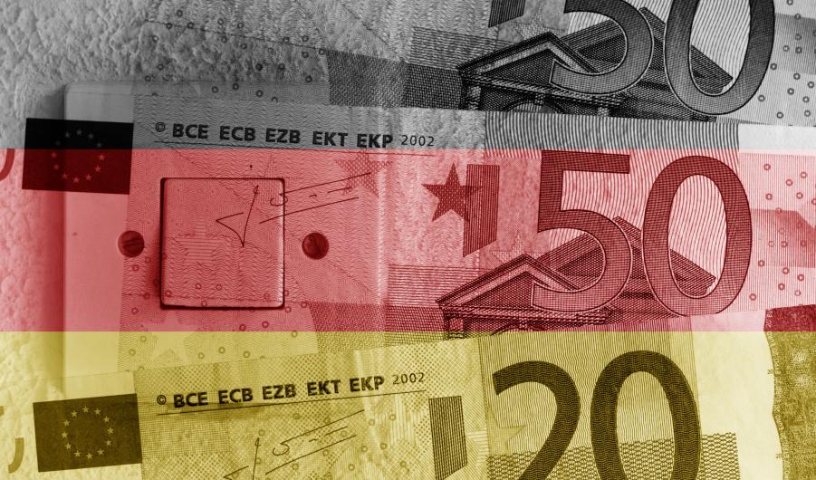 Euro banknotes, switch and Germany flag