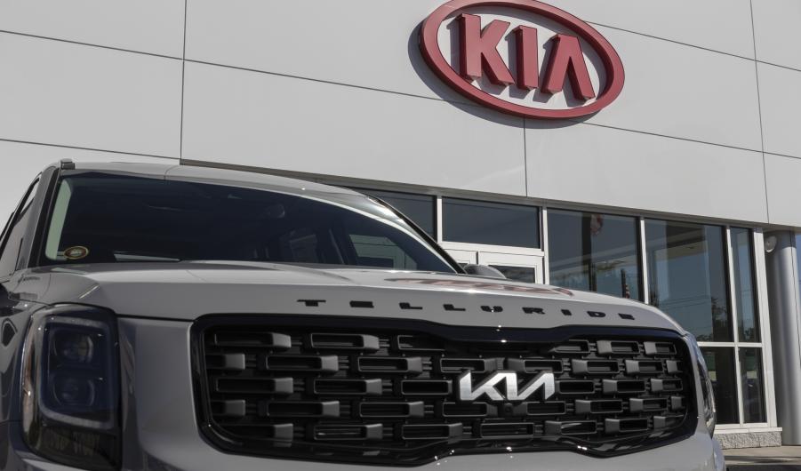 Kia Telluride display at a dealership. Kia Motors is minority owned by the Hyundai Motor Company