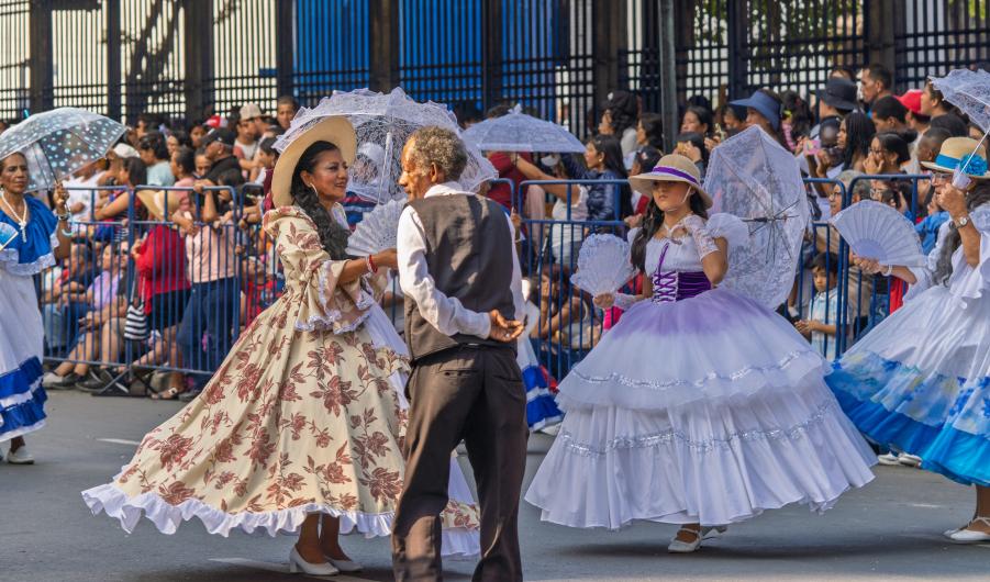 Parade with traditional colonial costumes in Guayaquil 