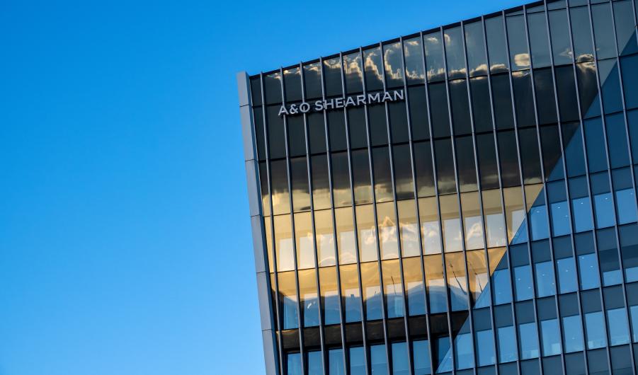 A&O Shearman logo on firm's offices in Luxembourg