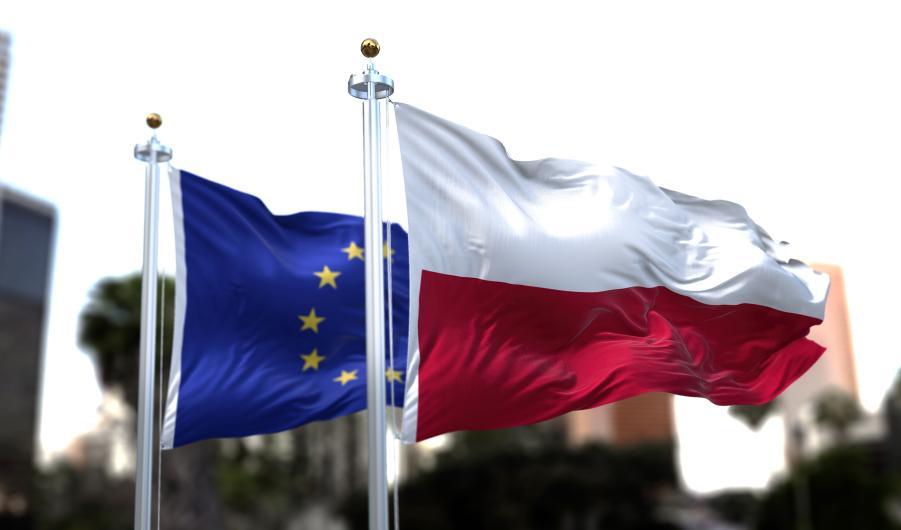 The flags of Poland and the European Union
